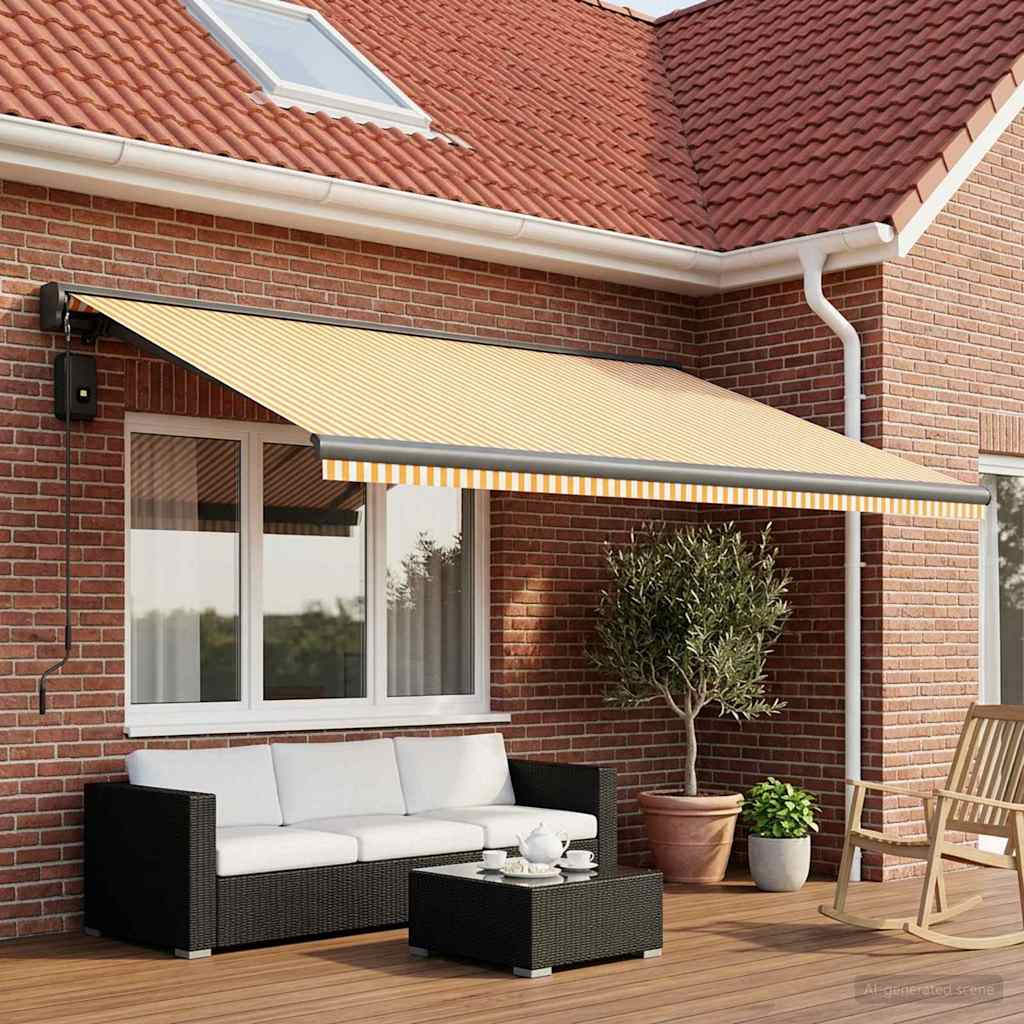 vidaXL Awning Replacement Fabric Yellow and White 450 x 300 cm