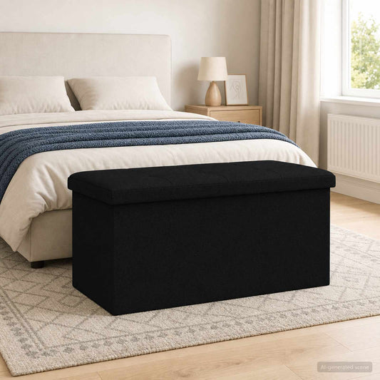 vidaXL Foldable Storage Bench Black 180 kg 80 L 77 x 38 x 38 cm Linen