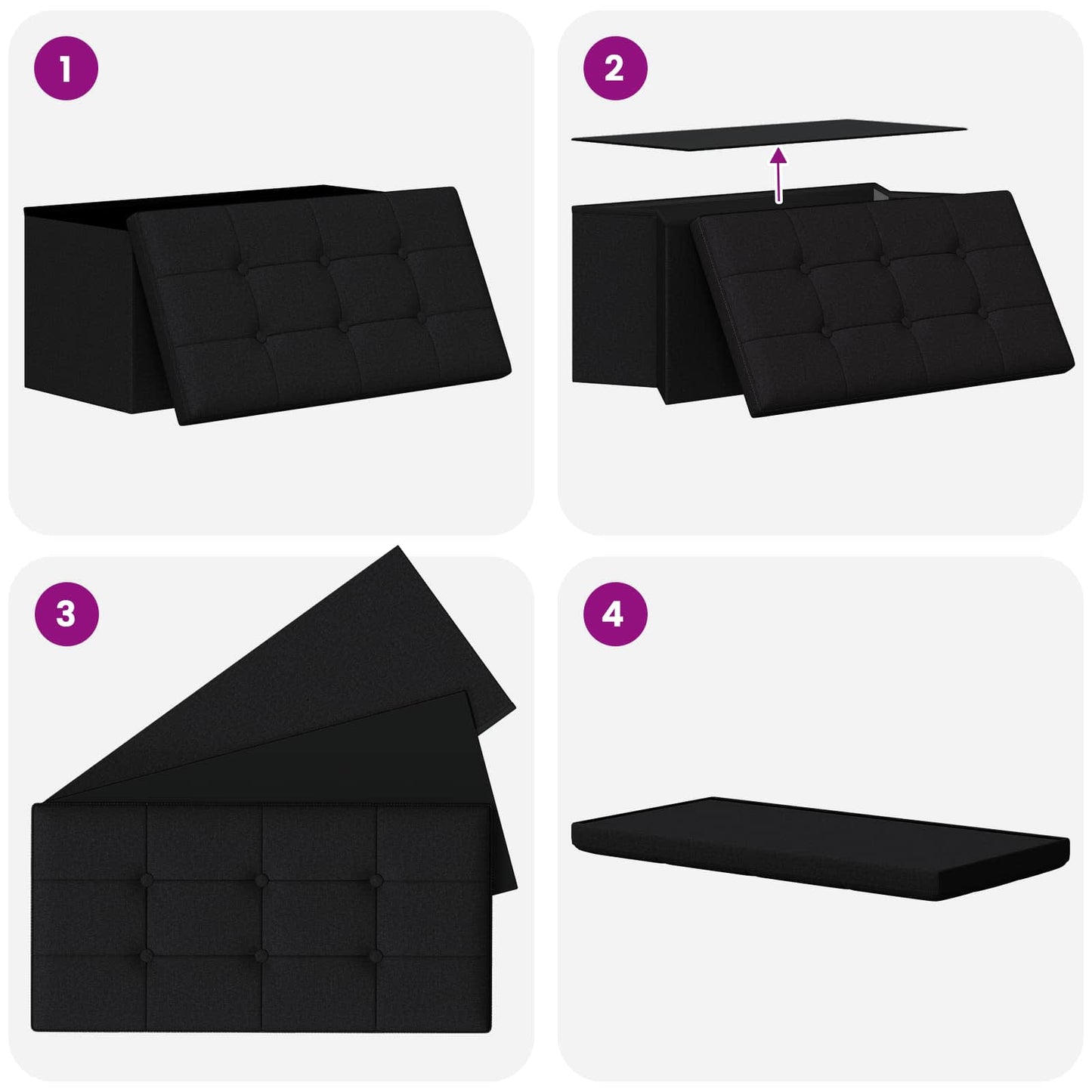 vidaXL Foldable Storage Bench Black 180 kg 80 L 77 x 38 x 38 cm Linen
