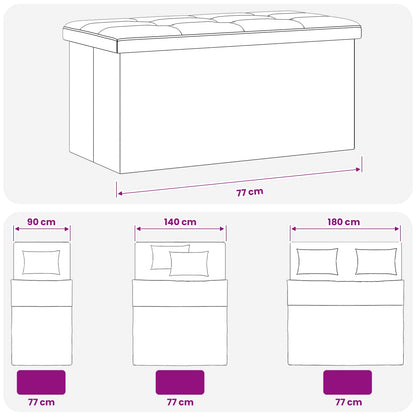 vidaXL Foldable Storage Bench Black 180 kg 80 L 77 x 38 x 38 cm Linen