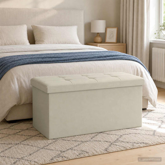 vidaXL Foldable Storage Bench White 180 kg 80 L 77 x 38 x 38 cm Linen