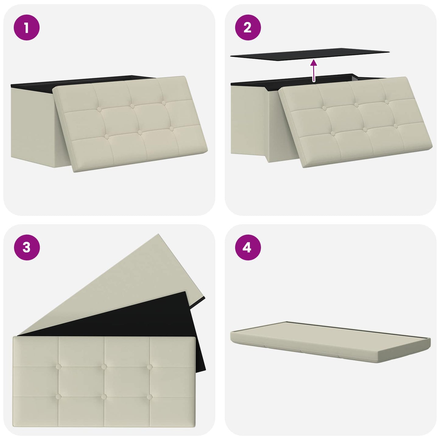vidaXL Foldable Storage Bench White 180 kg 80 L 77 x 38 x 38 cm Linen