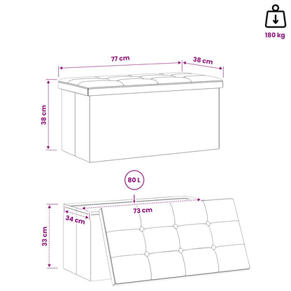 vidaXL Foldable Storage Bench White 180 kg 80 L 77 x 38 x 38 cm Linen