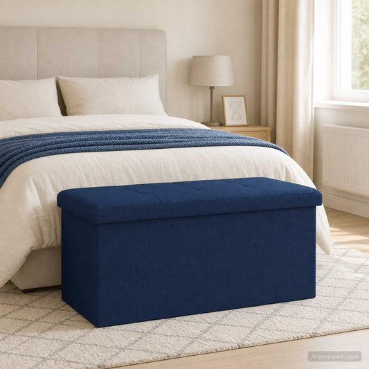 vidaXL Foldable Storage Bench Blue 180 kg 80 L 77 x 38 x 38 cm Linen