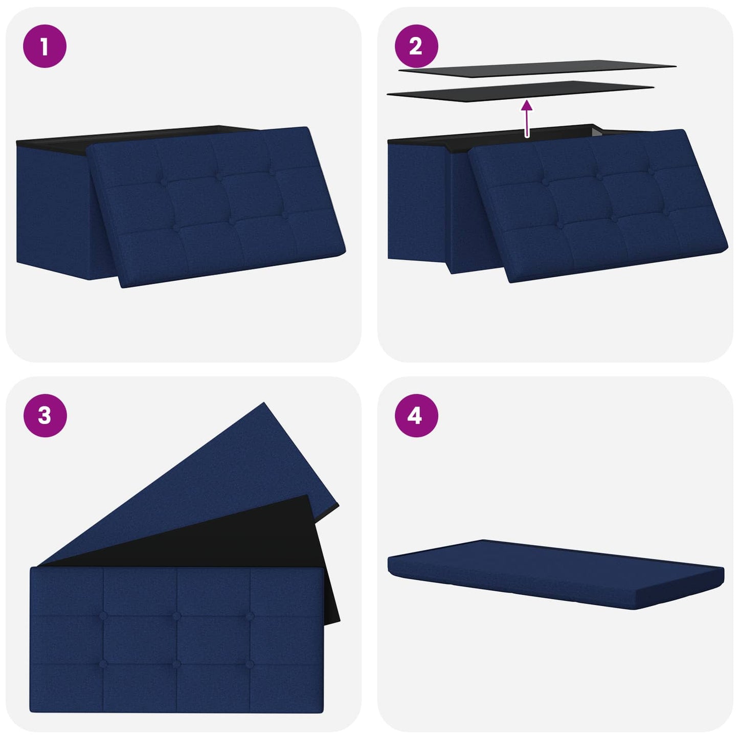 vidaXL Foldable Storage Bench Blue 180 kg 80 L 77 x 38 x 38 cm Linen