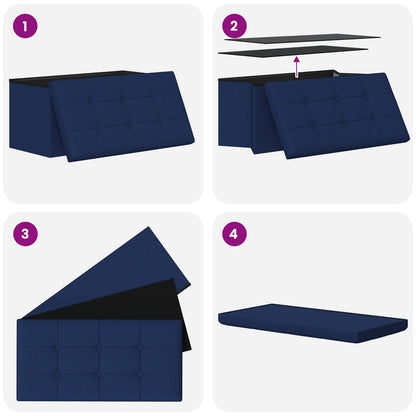 vidaXL Foldable Storage Bench Blue 180 kg 80 L 77 x 38 x 38 cm Linen