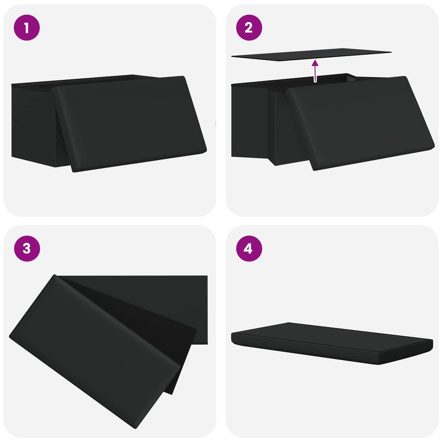 vidaXL Foldable Storage Bench Black 180 kg 80 L 77 x 38 x 38 cm PVC