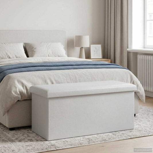 vidaXL Foldable Storage Bench White 180 kg 80 L 77 x 38 x 38 cm PVC