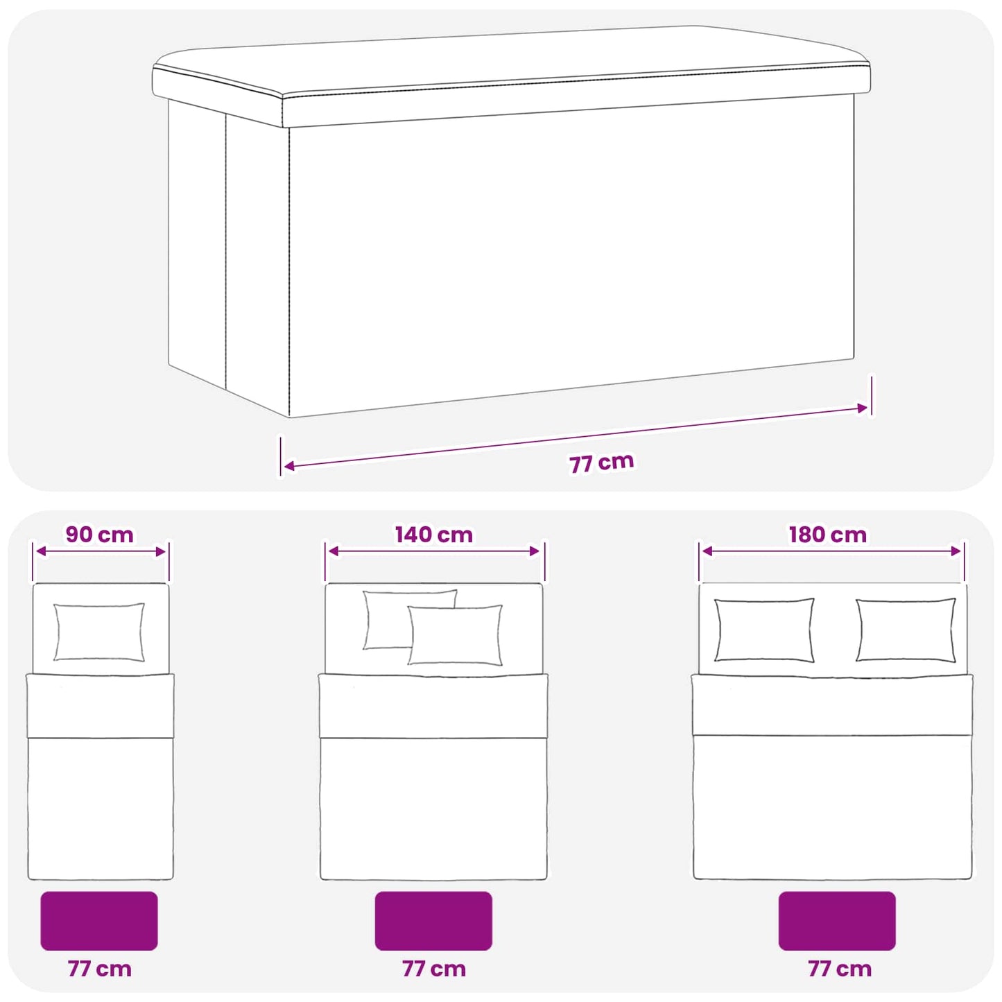 vidaXL Foldable Storage Bench Grey 180 kg 80 L 77 x 38 x 38 cm PVC