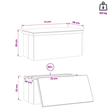 vidaXL Foldable Storage Bench Grey 180 kg 80 L 77 x 38 x 38 cm PVC