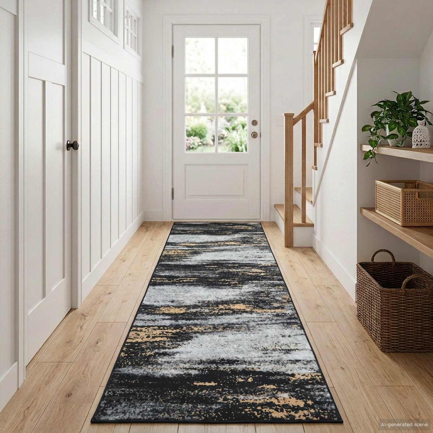 vidaXL Rug Runner LESAKA Black and Gold 80 x 450 cm Diamond Velvet