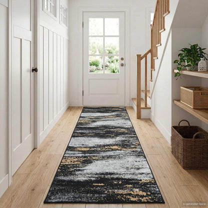 vidaXL Rug Runner LESAKA Black and Gold 100 x 400 cm Diamond Velvet