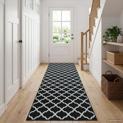 vidaXL Rug Runner LESAKA Black and white 50 x 200 cm Diamond Velvet
