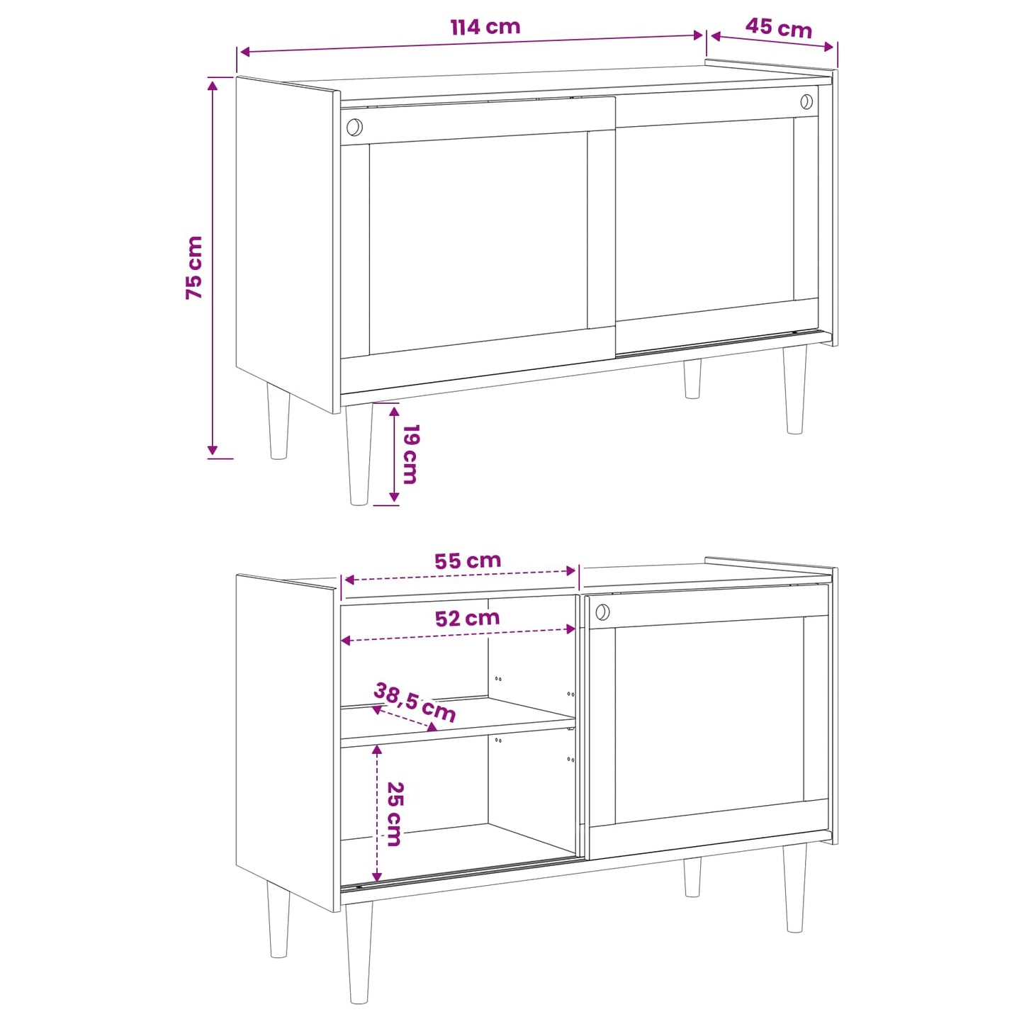 vidaXL Sideboard BILBAO Dark Caramel 114 x 45 x 75 cm