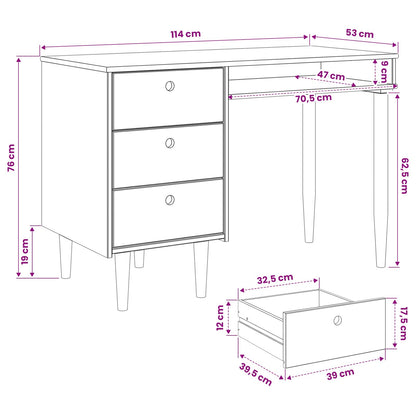 vidaXL Desk BILBAO Dark Caramel 114 x 53 x 75 cm