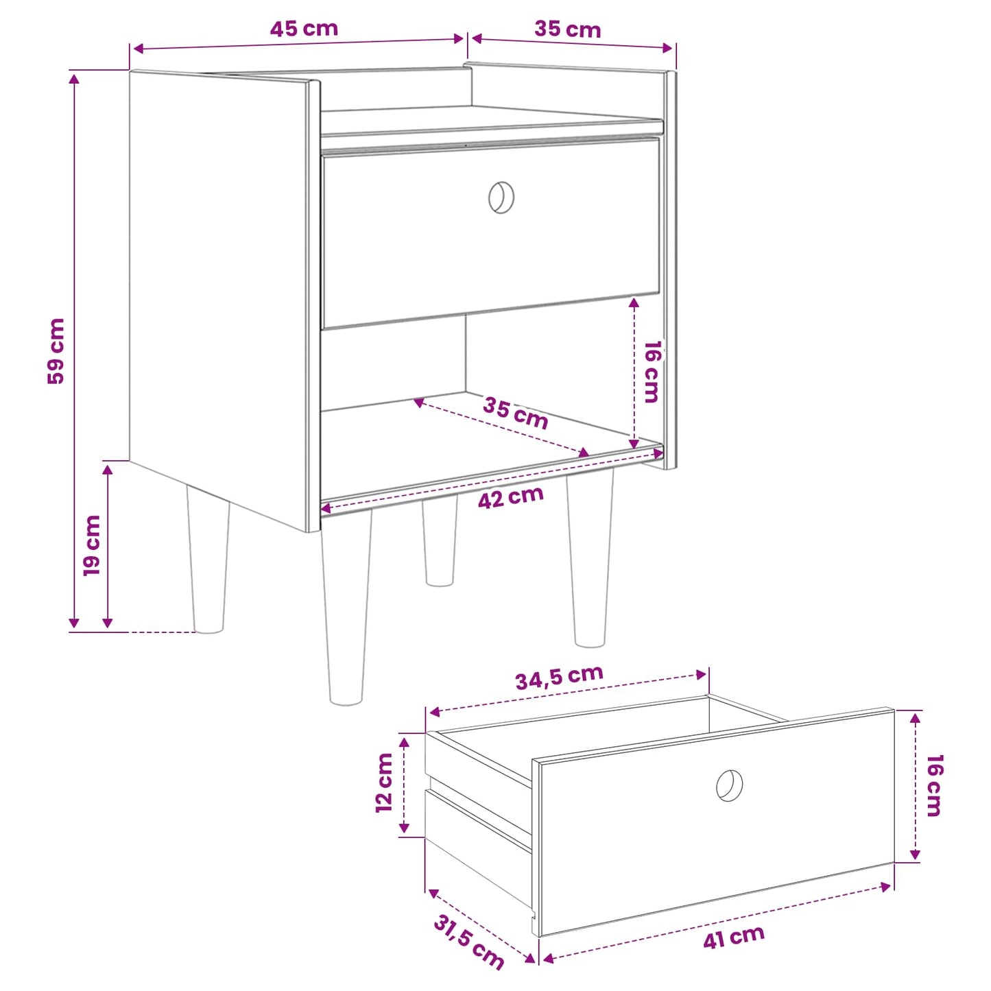 vidaXL Bedside Table BILBAO Dark Caramel 45 x 35 x 59 cm