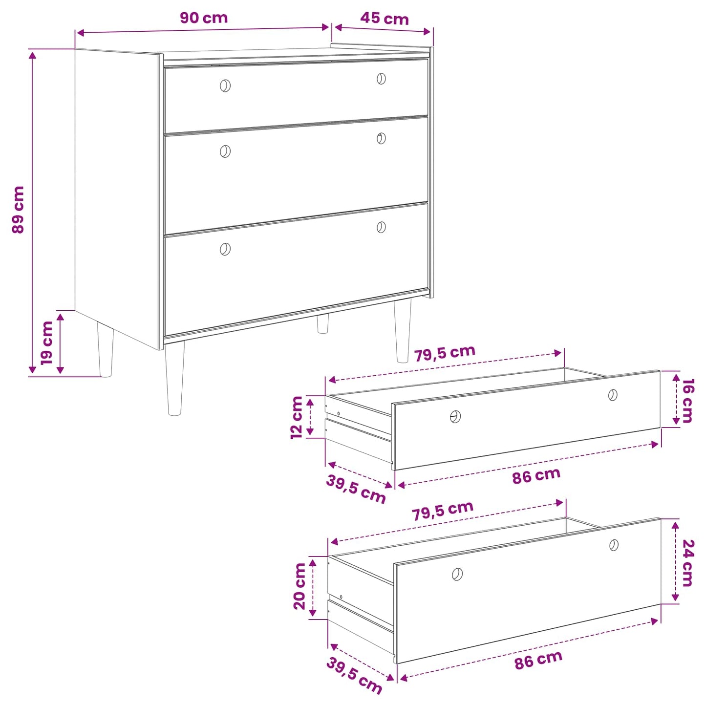 vidaXL Chest of Drawers BILBAO Dark Caramel 90 x 45 x 89 cm