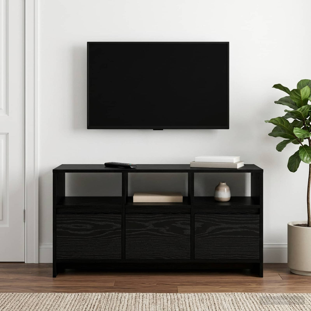 vidaXL TV Cabinet 102 x 37.5 x 52.5 cm Black Oak Engineered Wood