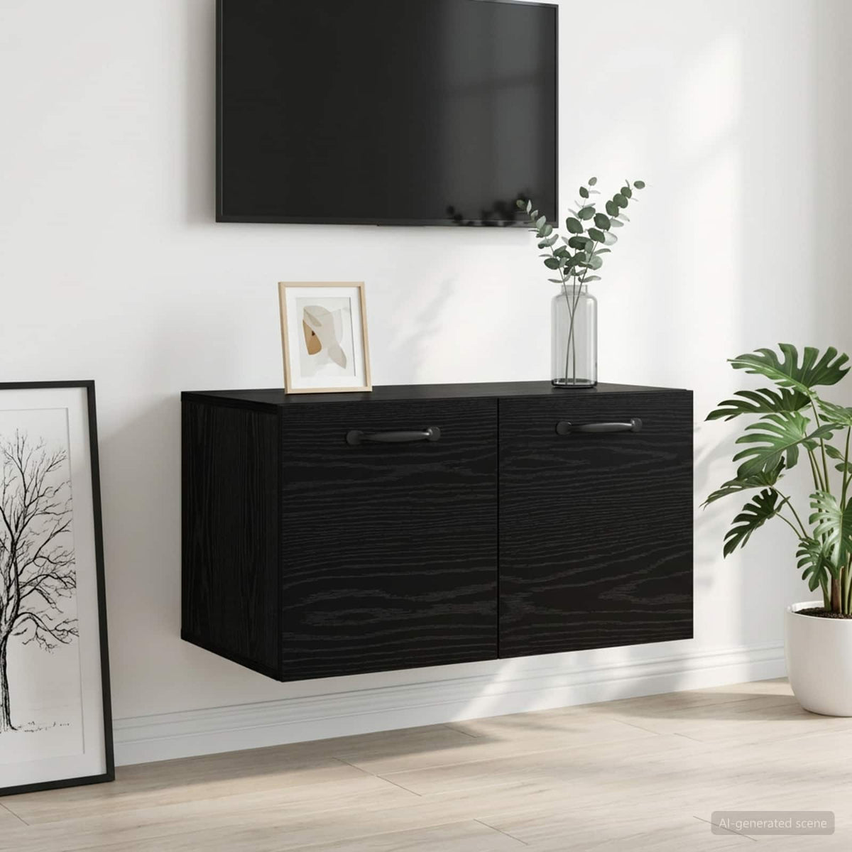 vidaXL Wall Cabinet 60 x 36.5 x 35 cm Engineered Wood Black Oak