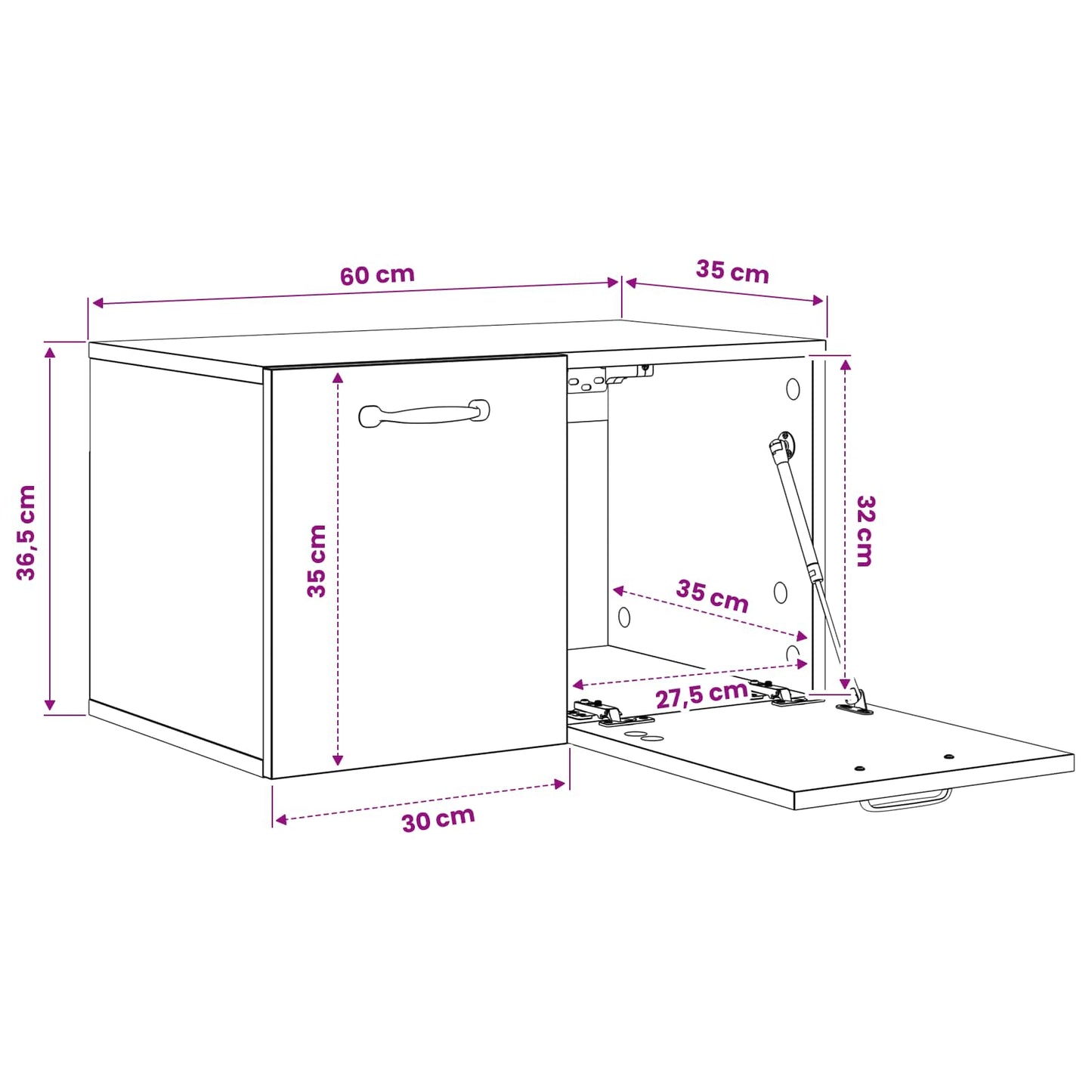 vidaXL Wall Cabinet 60 x 36.5 x 35 cm Engineered Wood Black Oak