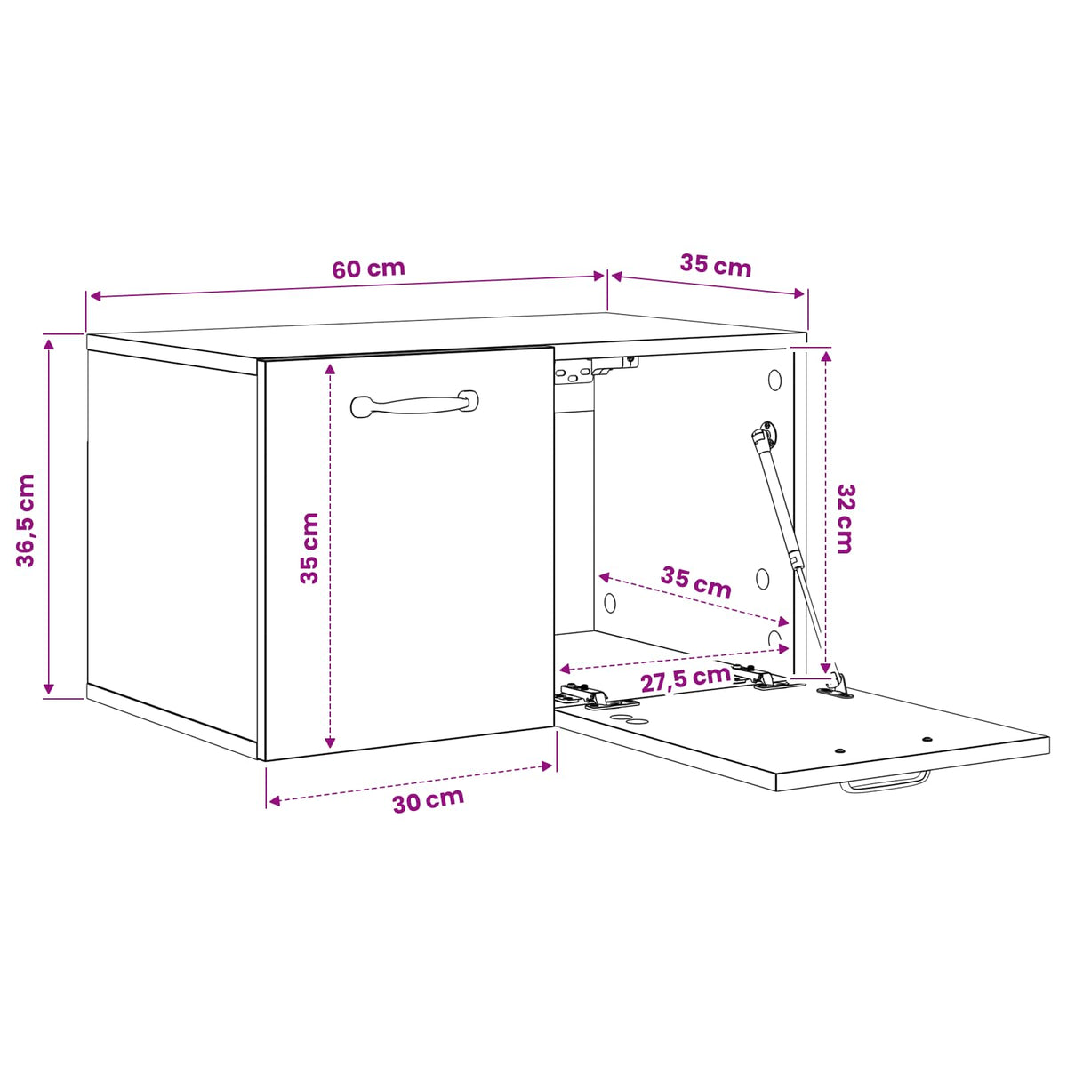 vidaXL Wall Cabinet 60 x 36.5 x 35 cm Engineered Wood Black Oak