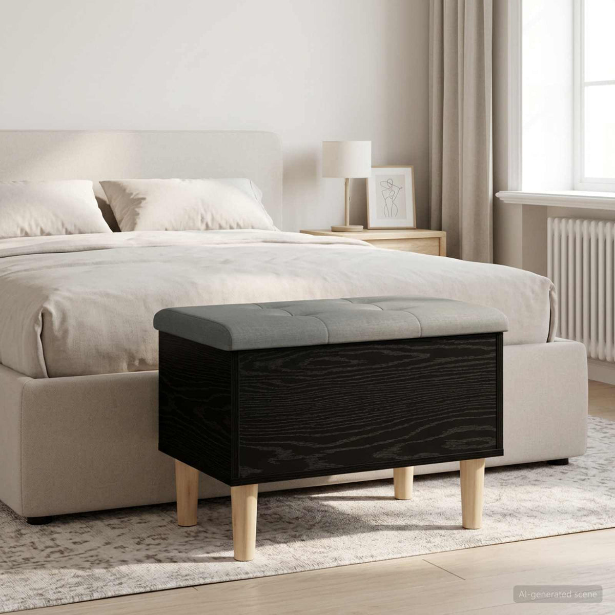 vidaXL Storage Bench with Cushion Black Oak 62 x 42 x 46 cm