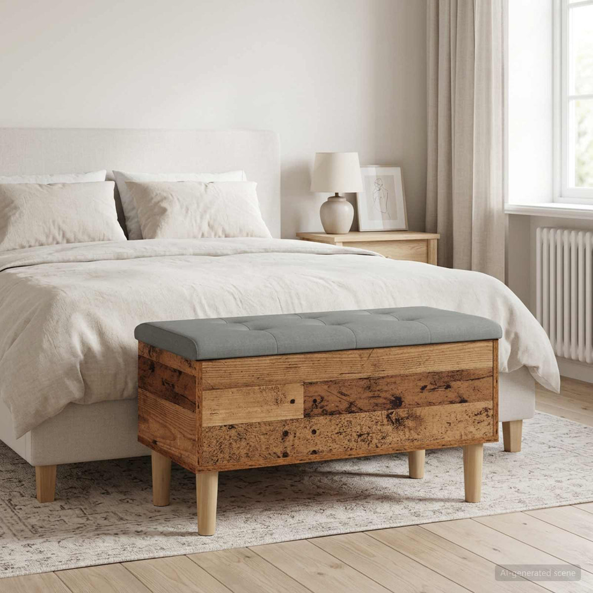 vidaXL Storage Bench with Cushion Old Wood 82 x 42 x 46 cm