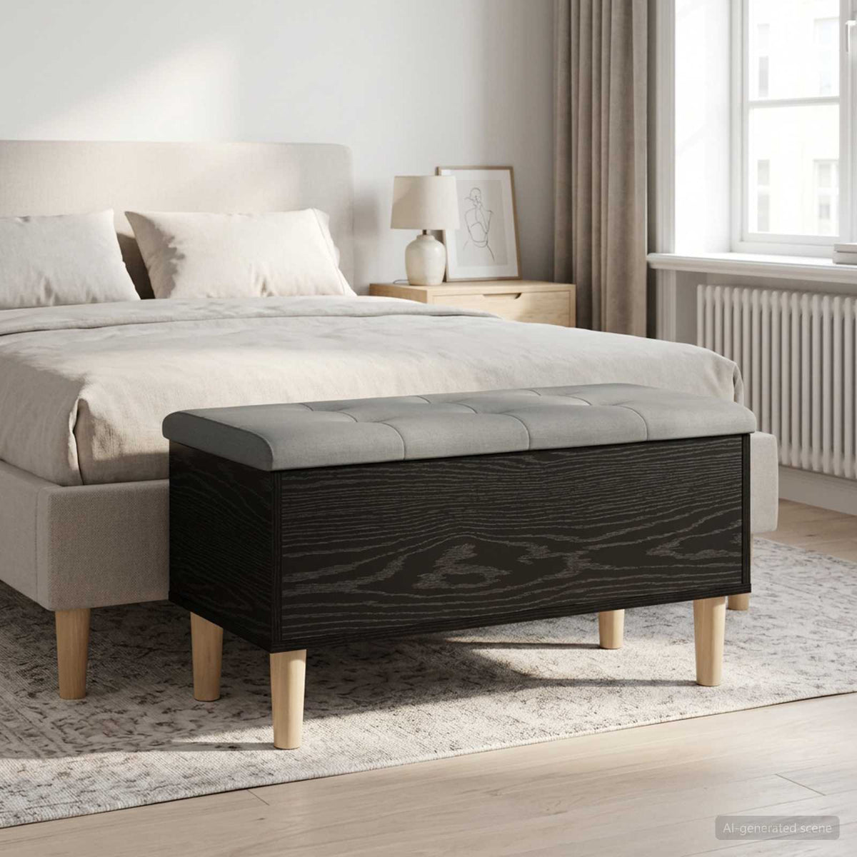 vidaXL Storage Bench with Cushion Black Oak 82 x 42 x 46 cm