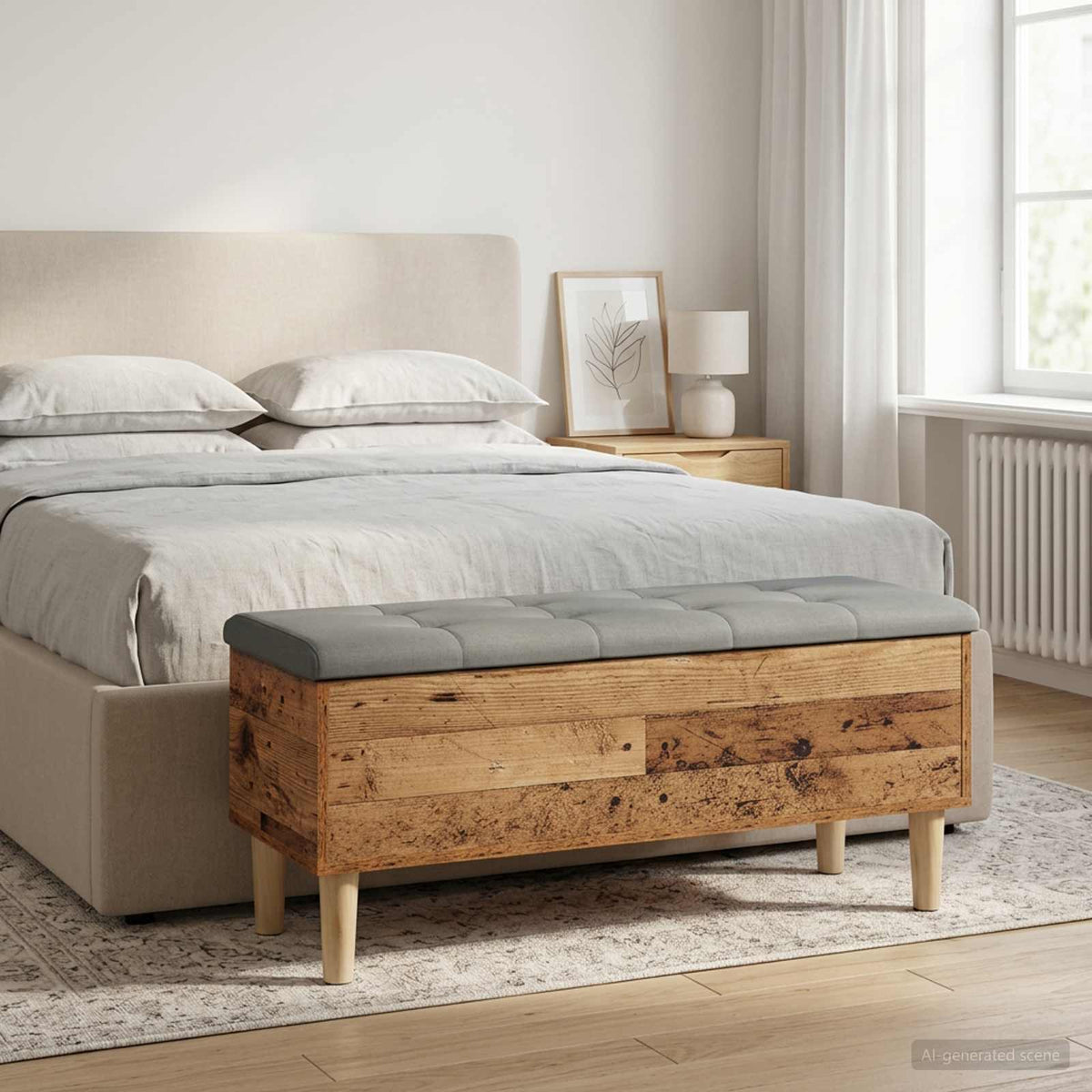 vidaXL Storage Bench with Cushion Old Wood 102 x 42 x 46 cm