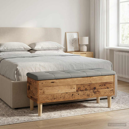 vidaXL Storage Bench with Cushion Old Wood 102 x 42 x 46 cm