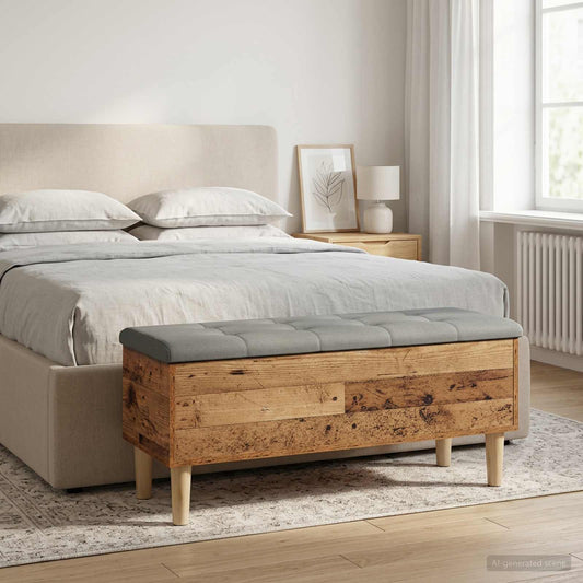 vidaXL Storage Bench with Cushion Old Wood 102 x 42 x 46 cm
