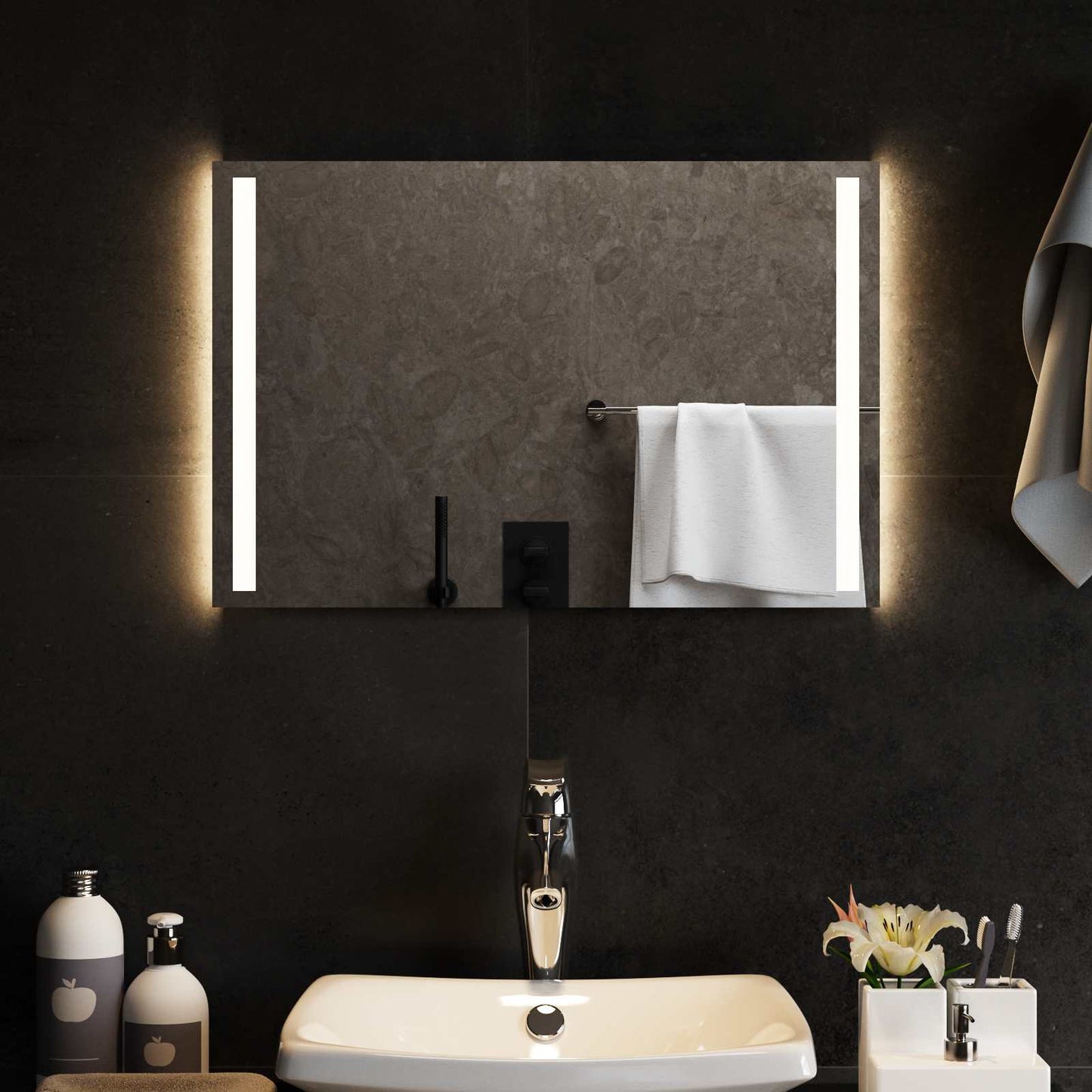 vidaXL LED Bathroom Mirror Transparent 60 x 40 cm Tempered Glass