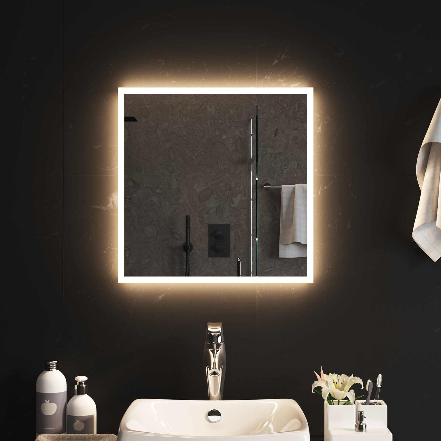 vidaXL LED Bathroom Mirror Transparent 50 x 50 cm Tempered Glass