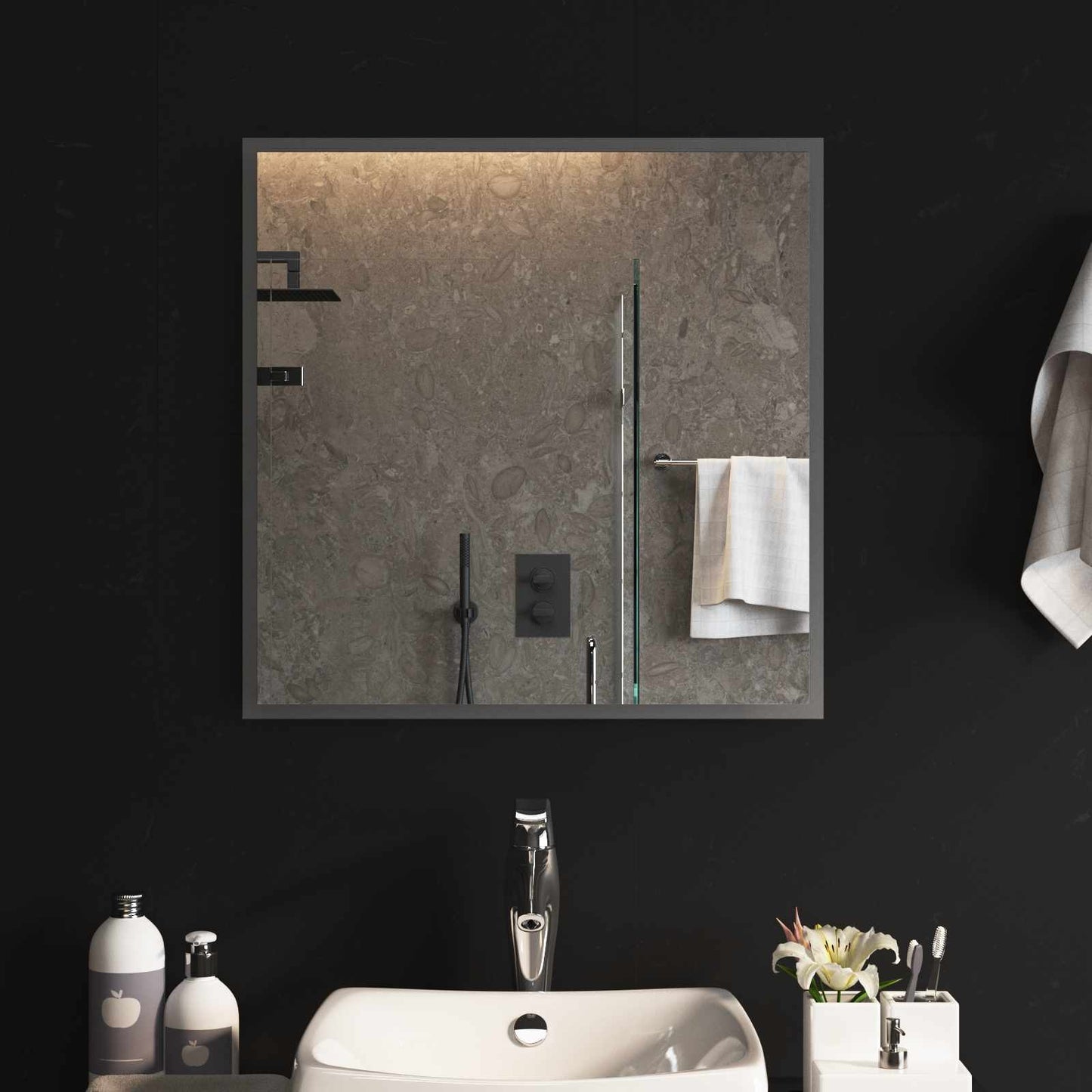 vidaXL LED Bathroom Mirror Transparent 60 x 60 cm Tempered Glass