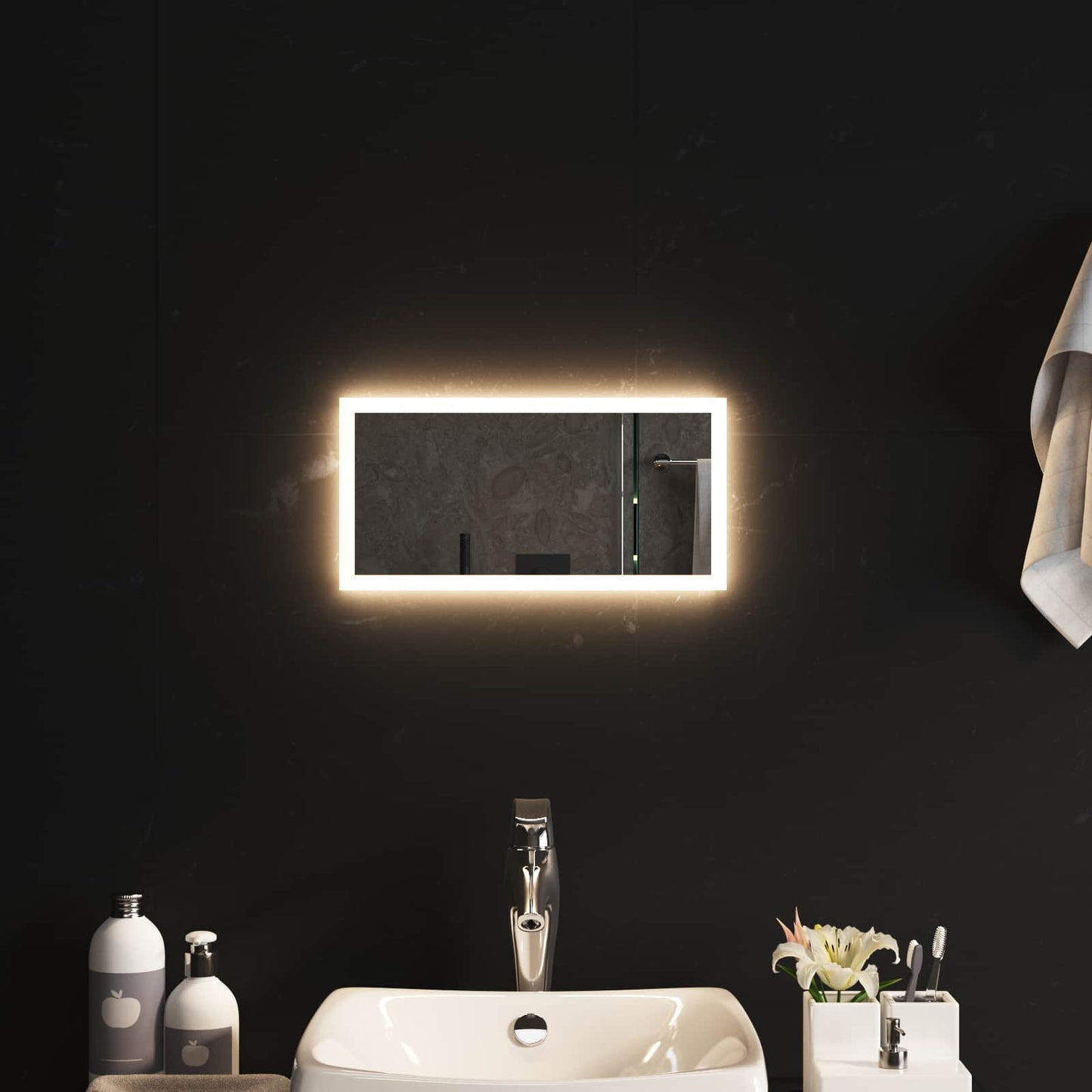 vidaXL LED Bathroom Mirror Transparent 40 x 20 cm Tempered Glass
