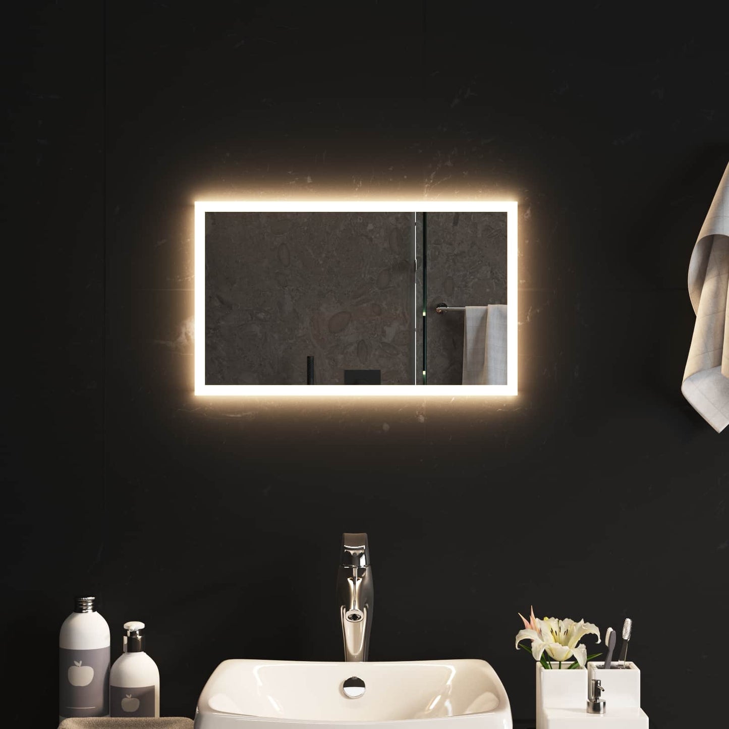 vidaXL LED Bathroom Mirror Transparent 50 x 30 cm Tempered Glass
