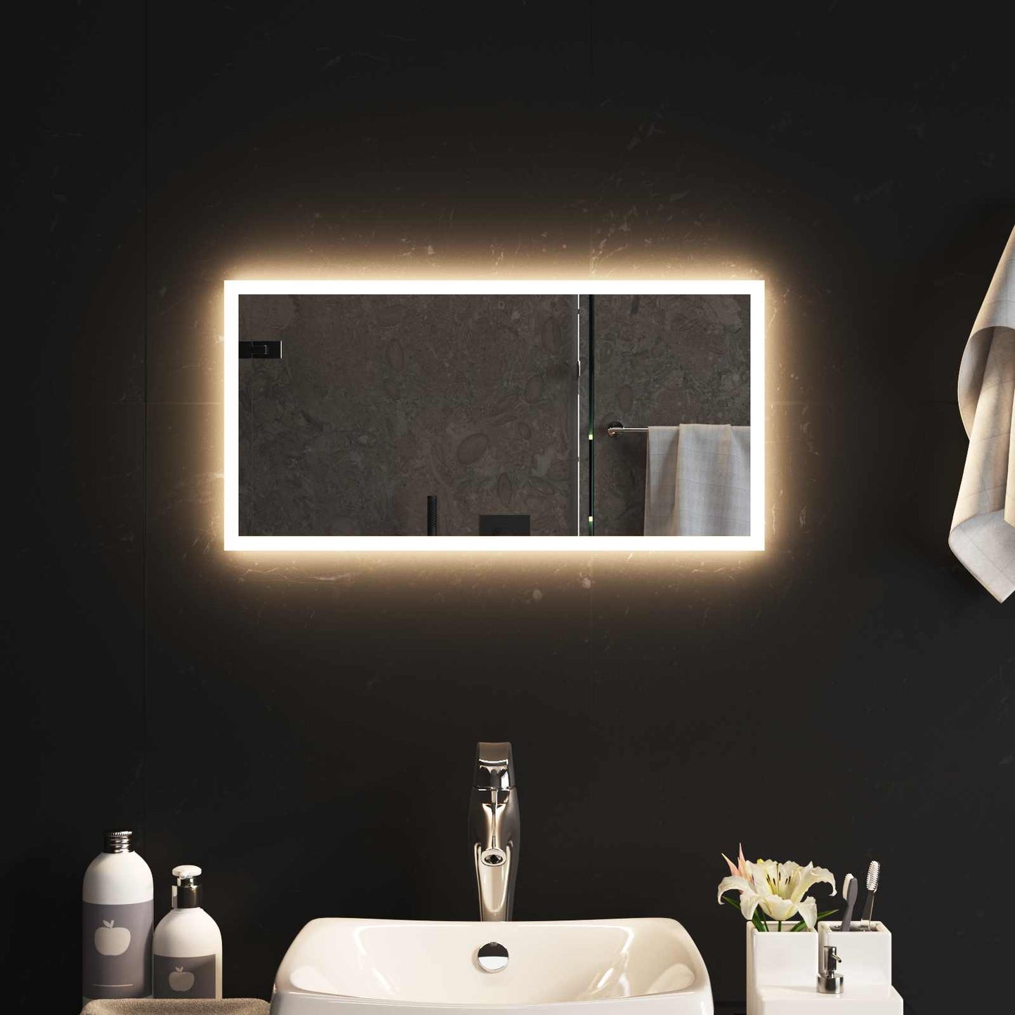 vidaXL LED Bathroom Mirror Transparent 60 x 30 cm Tempered Glass