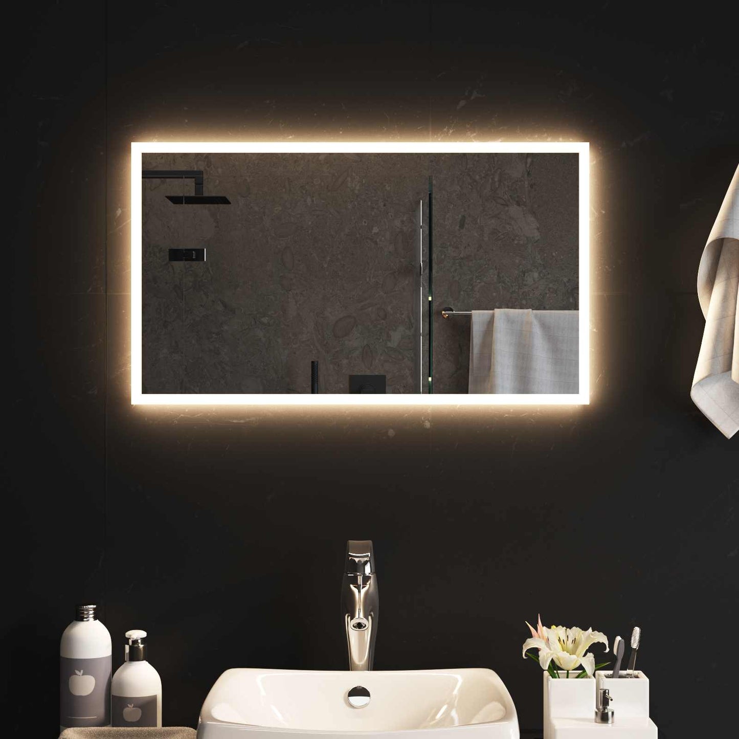 vidaXL LED Bathroom Mirror Transparent 70 x 40 cm Tempered Glass