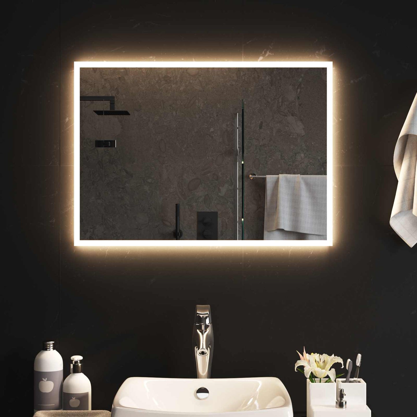 vidaXL LED Bathroom Mirror Transparent 70 x 50 cm Tempered Glass