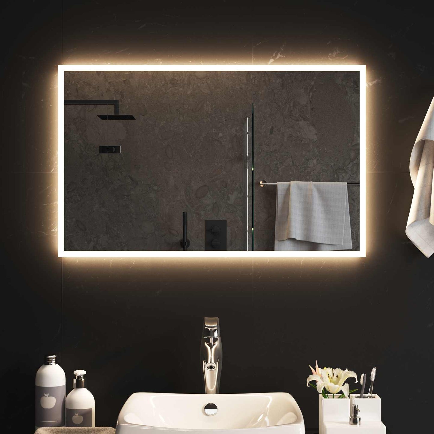 vidaXL LED Bathroom Mirror Transparent 80 x 50 cm Tempered Glass