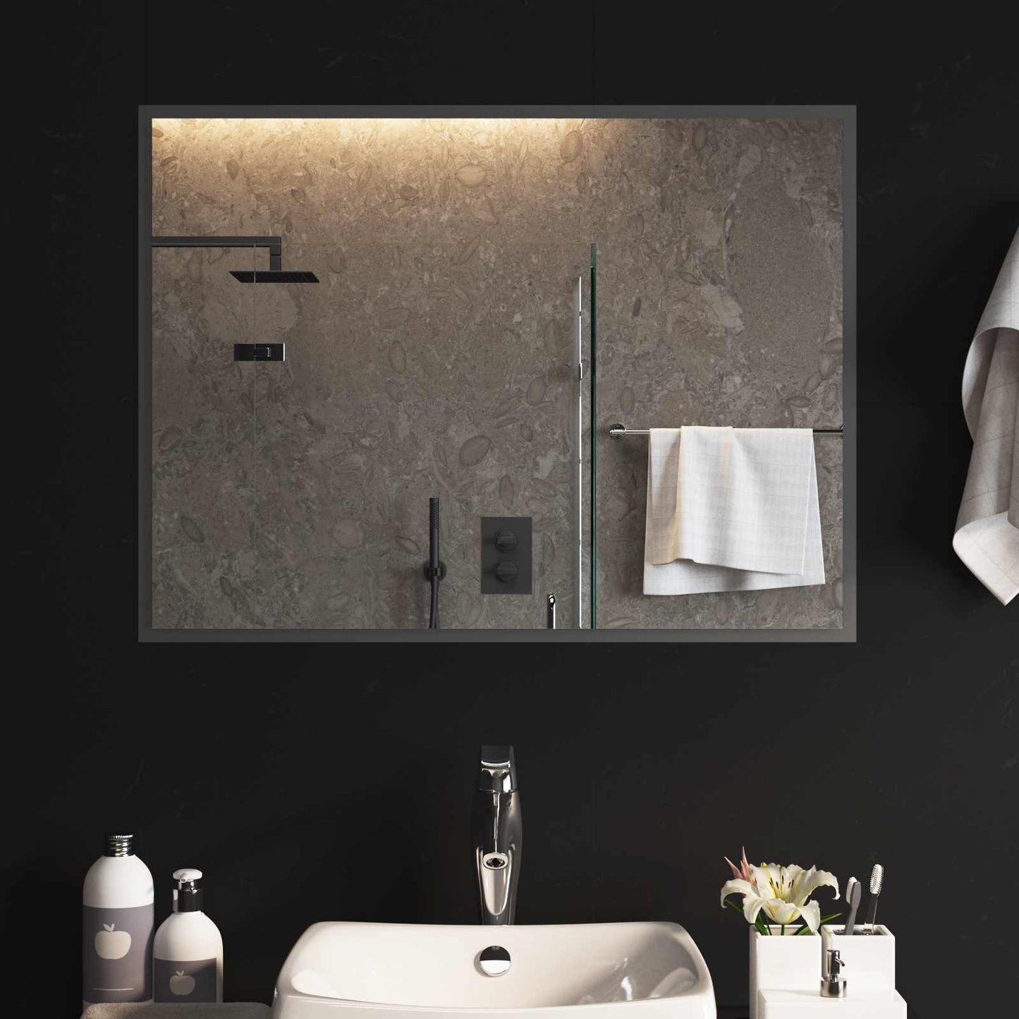 vidaXL LED Bathroom Mirror Transparent 80 x 60 cm Tempered Glass