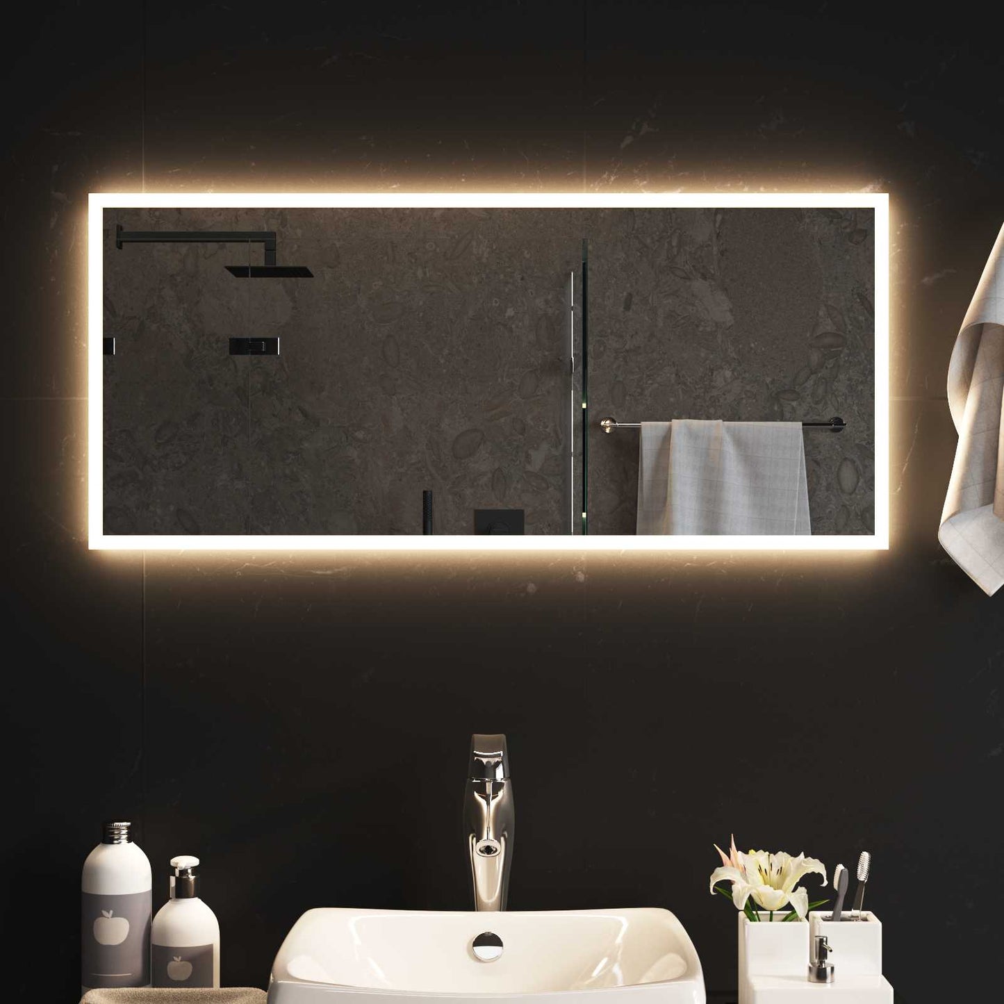 vidaXL LED Bathroom Mirror Transparent 90 x 40 cm Tempered Glass