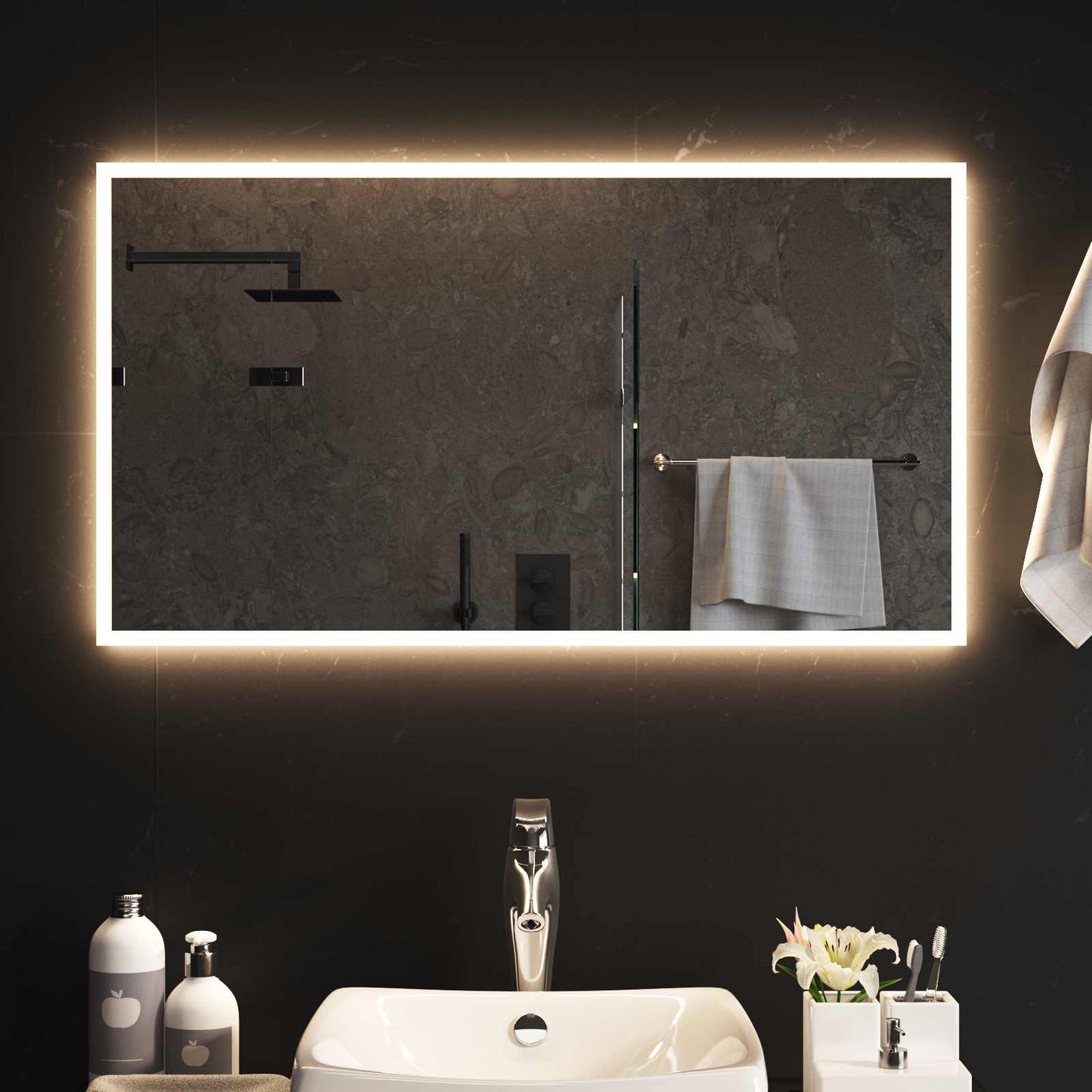 vidaXL LED Bathroom Mirror Transparent 90 x 50 cm Tempered Glass