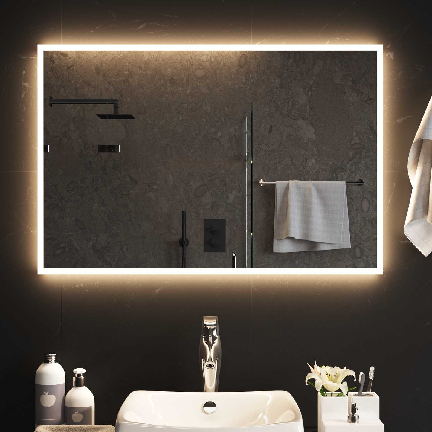 vidaXL LED Bathroom Mirror Transparent 90 x 60 cm Tempered Glass