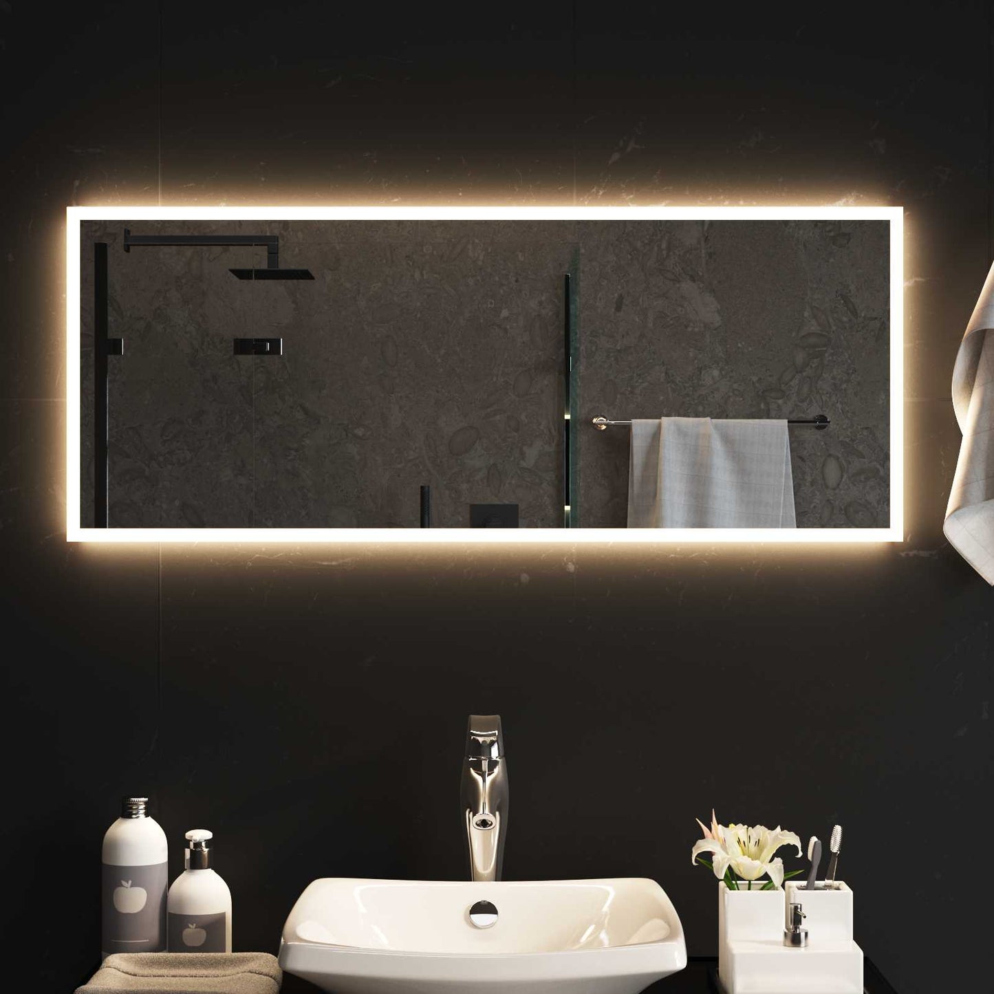 vidaXL LED Bathroom Mirror Transparent 100 x 40 cm Tempered Glass