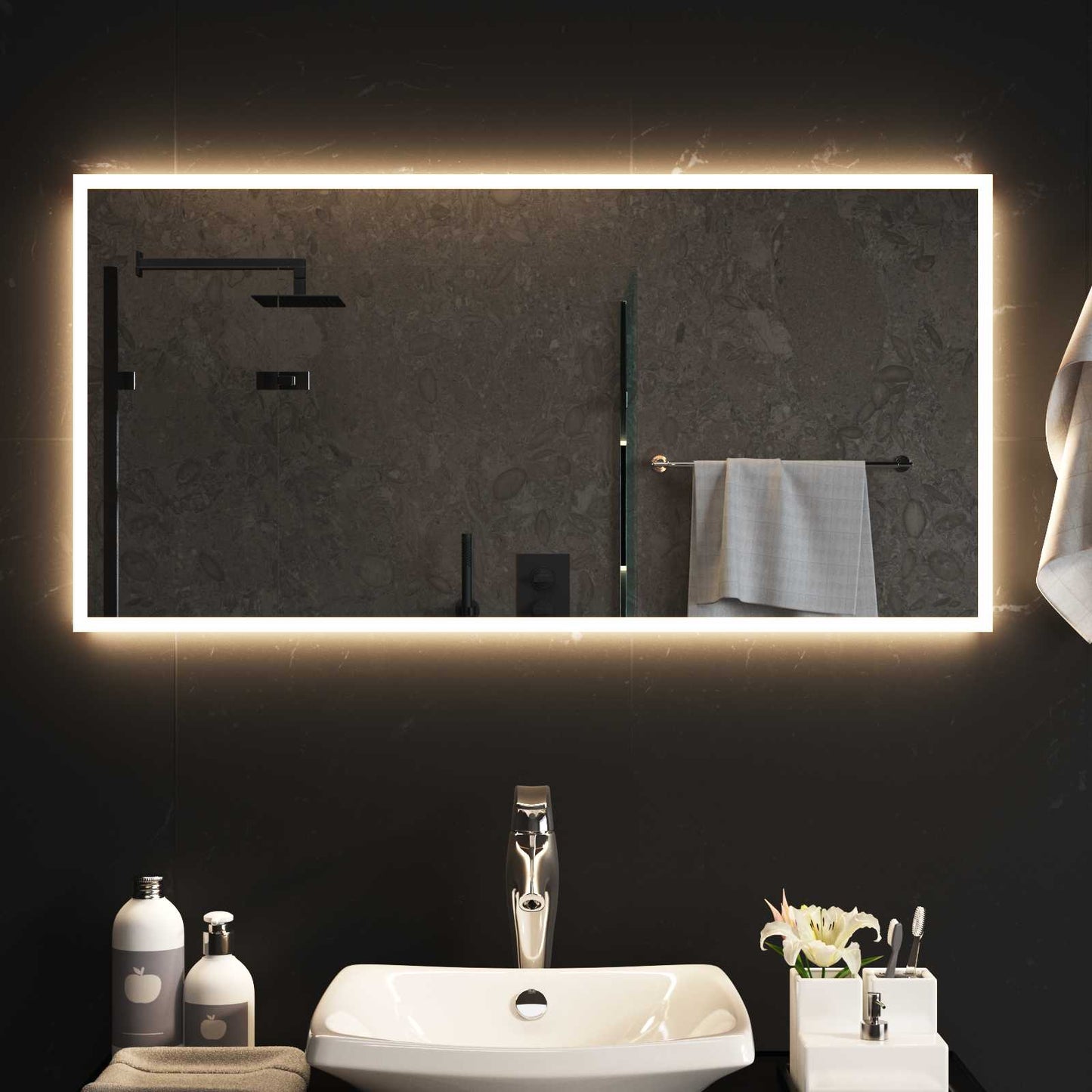 vidaXL LED Bathroom Mirror Transparent 100 x 50 cm Tempered Glass