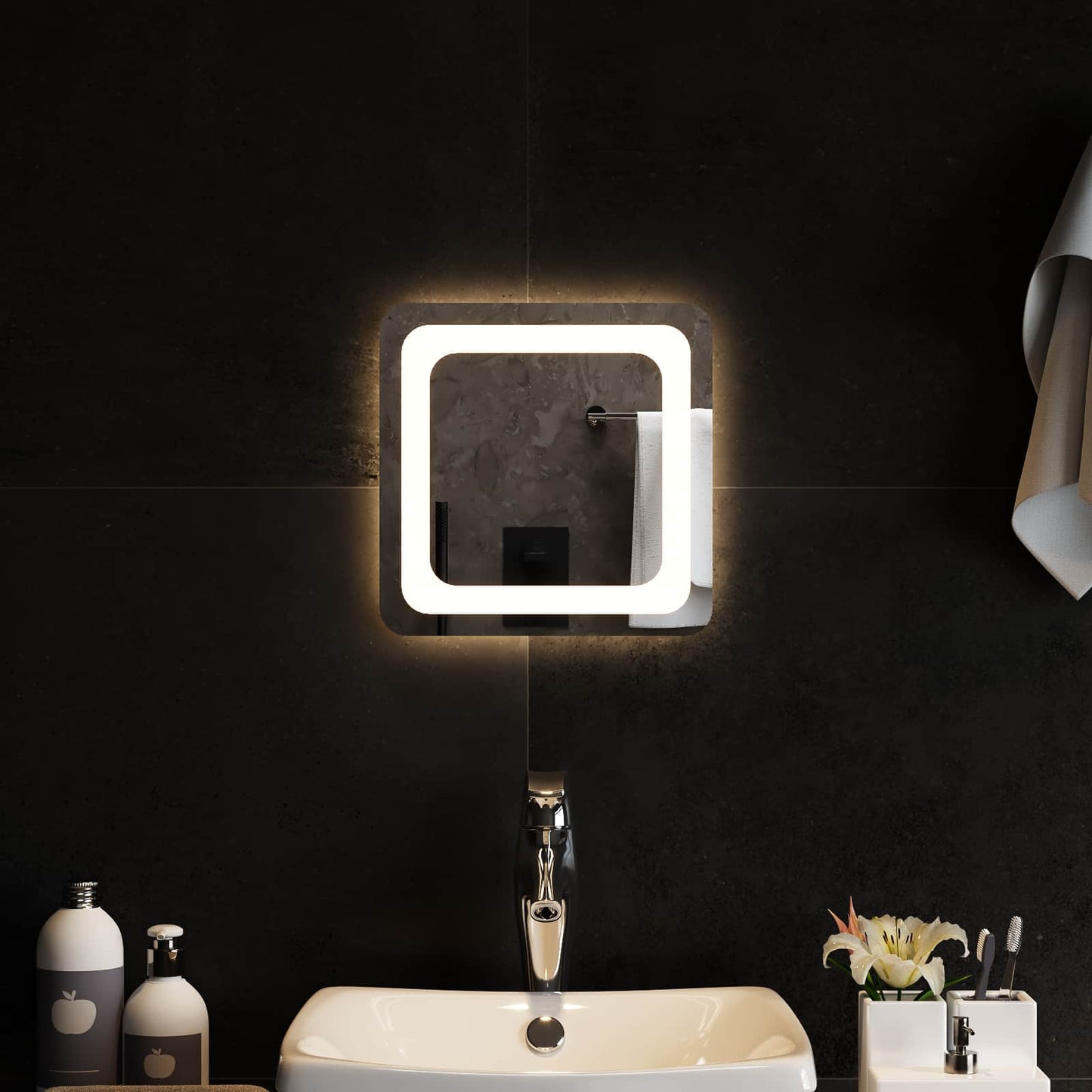 vidaXL LED Bathroom Mirror Transparent 30 x 30 cm Tempered Glass