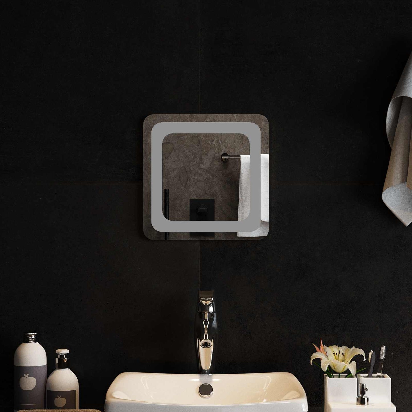 vidaXL LED Bathroom Mirror Transparent 30 x 30 cm Tempered Glass