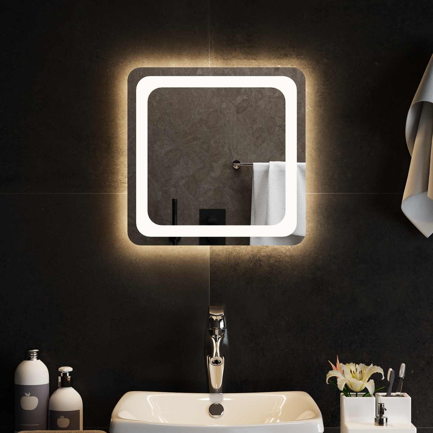 vidaXL LED Bathroom Mirror Transparent 40 x 40 cm Tempered Glass