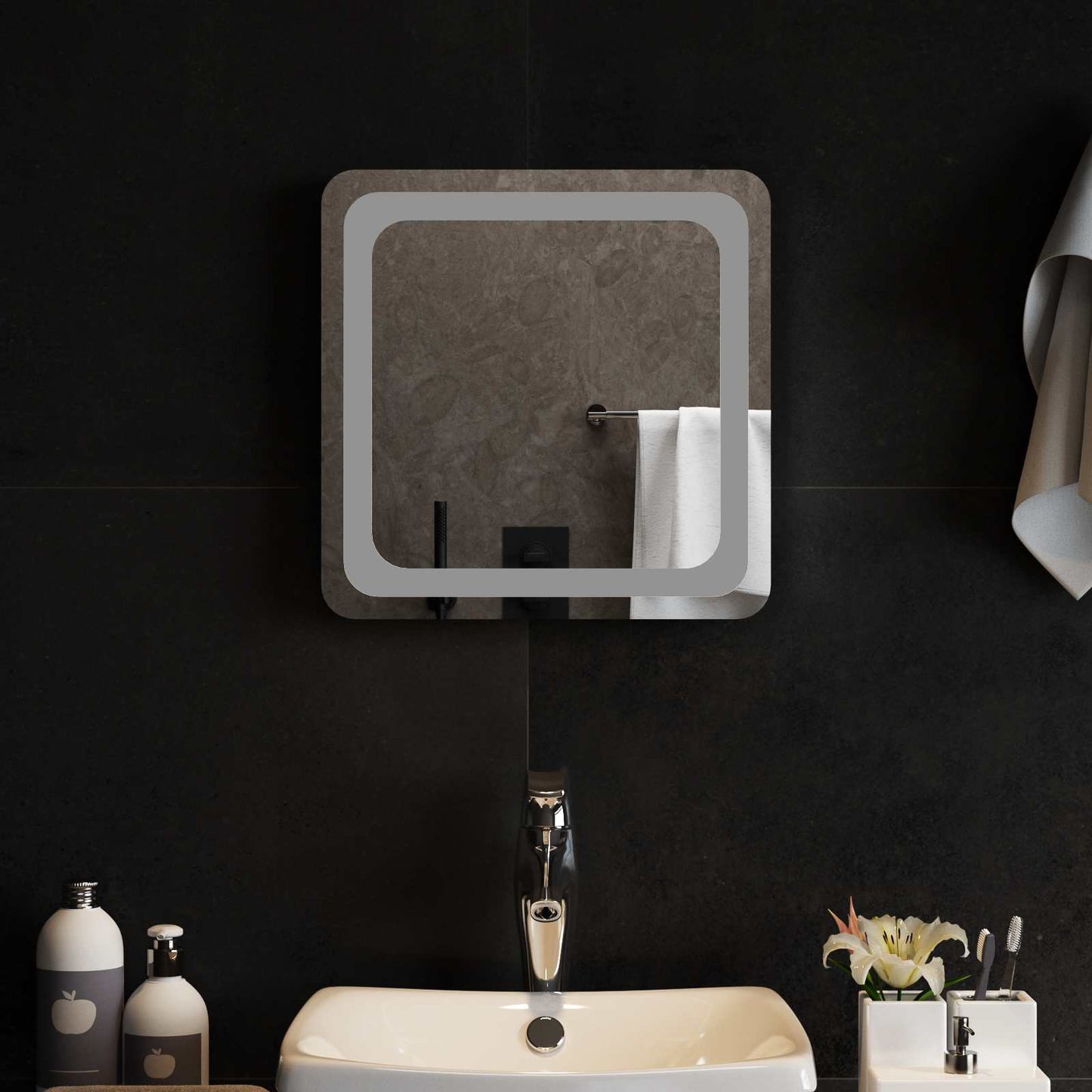 vidaXL LED Bathroom Mirror Transparent 40 x 40 cm Tempered Glass